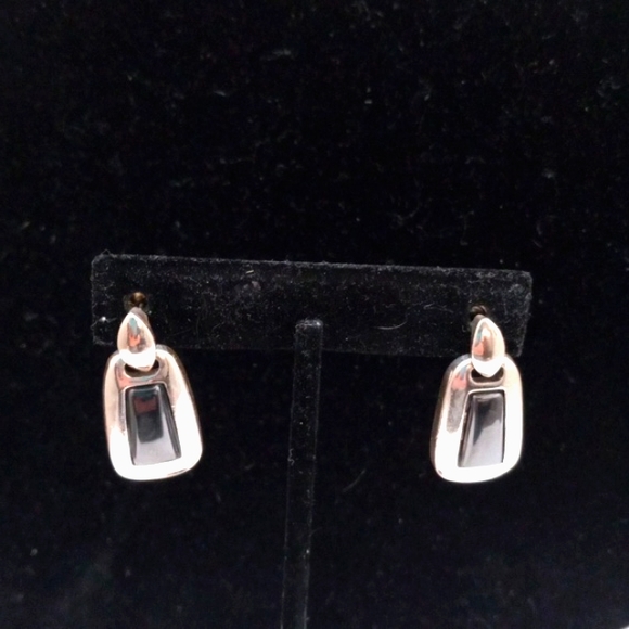 Signed Roman,Silver W/Grey Glass Drop Pierced Earrings - Picture 1 of 6